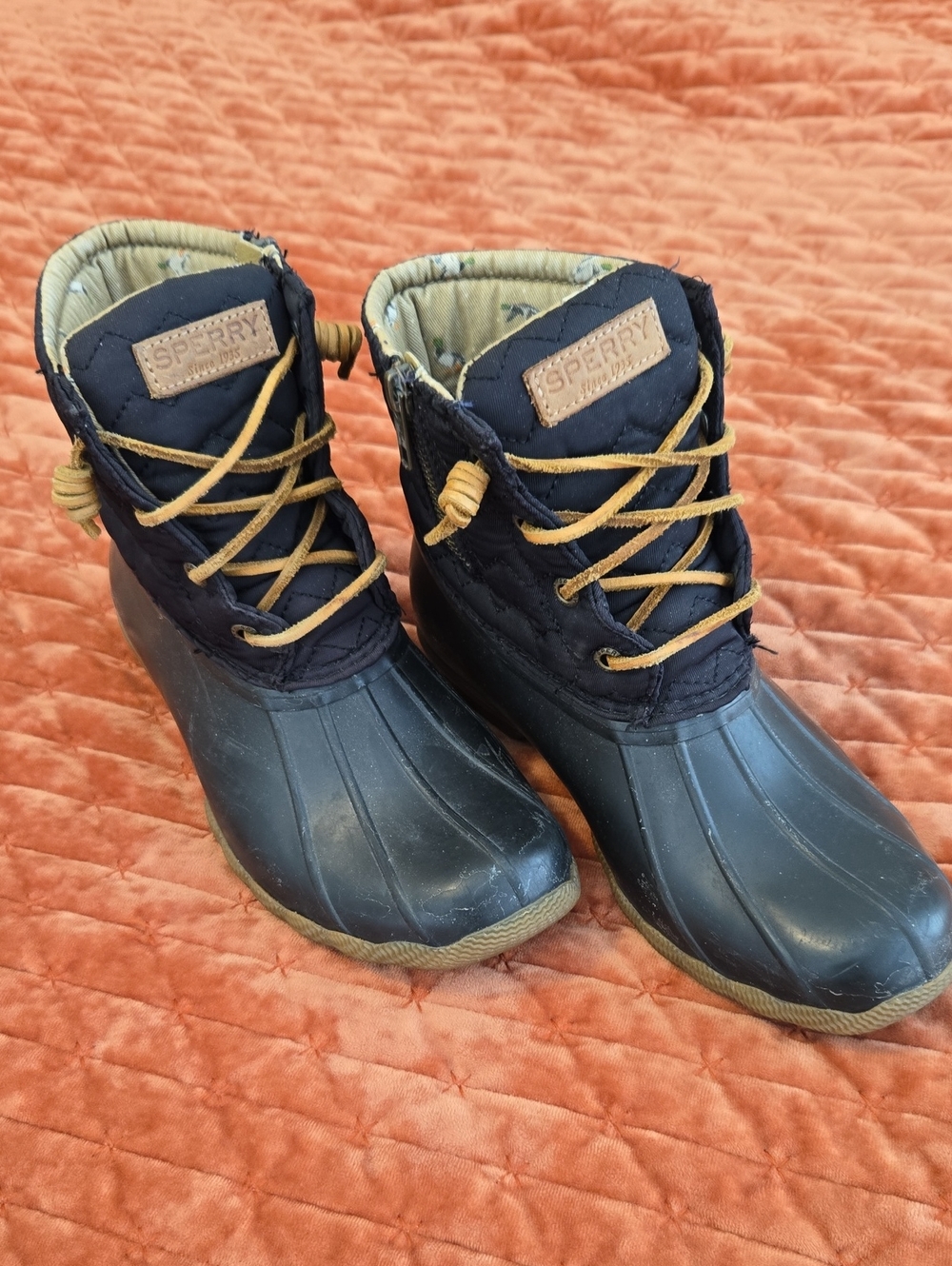 Sperry Womens 7 Top-Sider Duck Boots,quilted,nylon,matte black,greatcond.orig.